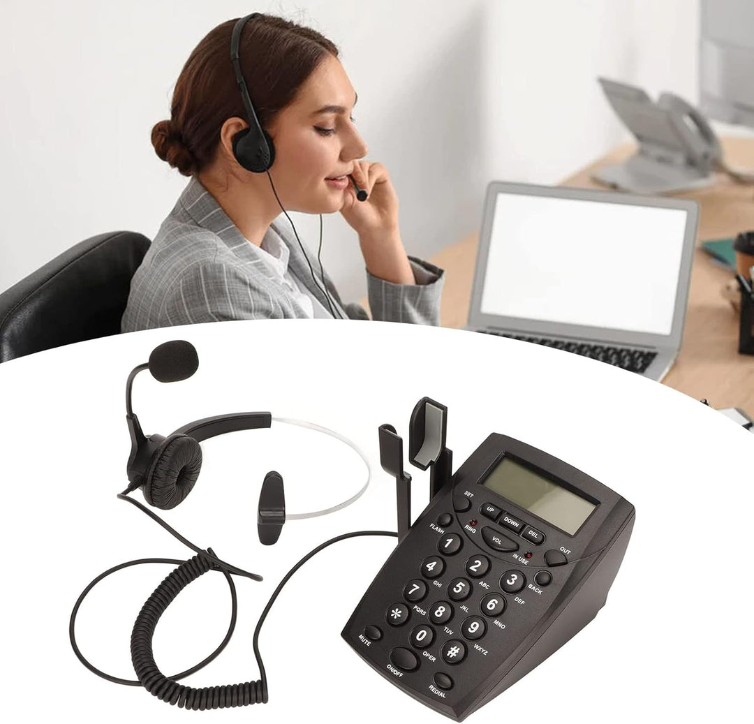 ciciglow Callcenter-Telefon, Schnurgebundenes Telefon mit Rauschunterdrückung, Headset-Mikrofon, FSK