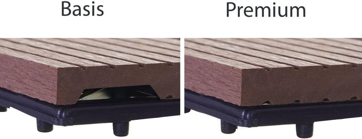 Mendler WPC Bodenfliese Rhone, Holzoptik Balkon/Terrasse, 11x je 30x30cm = 1qm versetzt - Premium Co