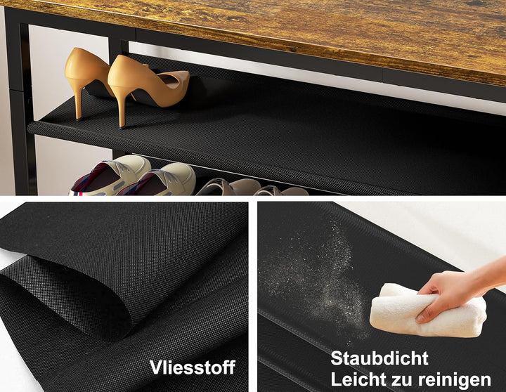 HOMIDEC Schuhregal mit 3 Ebenen, Schuhbank mit Holzplatte, Schuhregal mit Sitzbank, Regal Vliesstoff