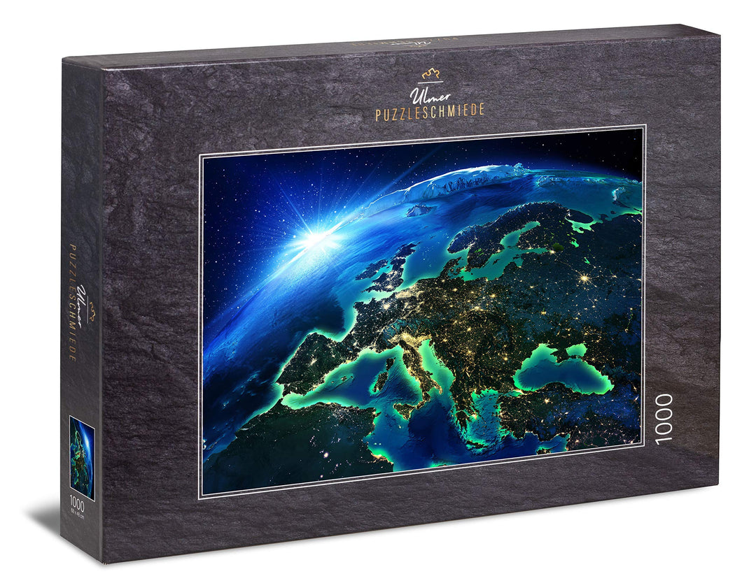 Ulmer Puzzleschmiede - Puzzle Lights of Europe - klassisches 1000 Teile Puzzle - spektakuläres Puzzl