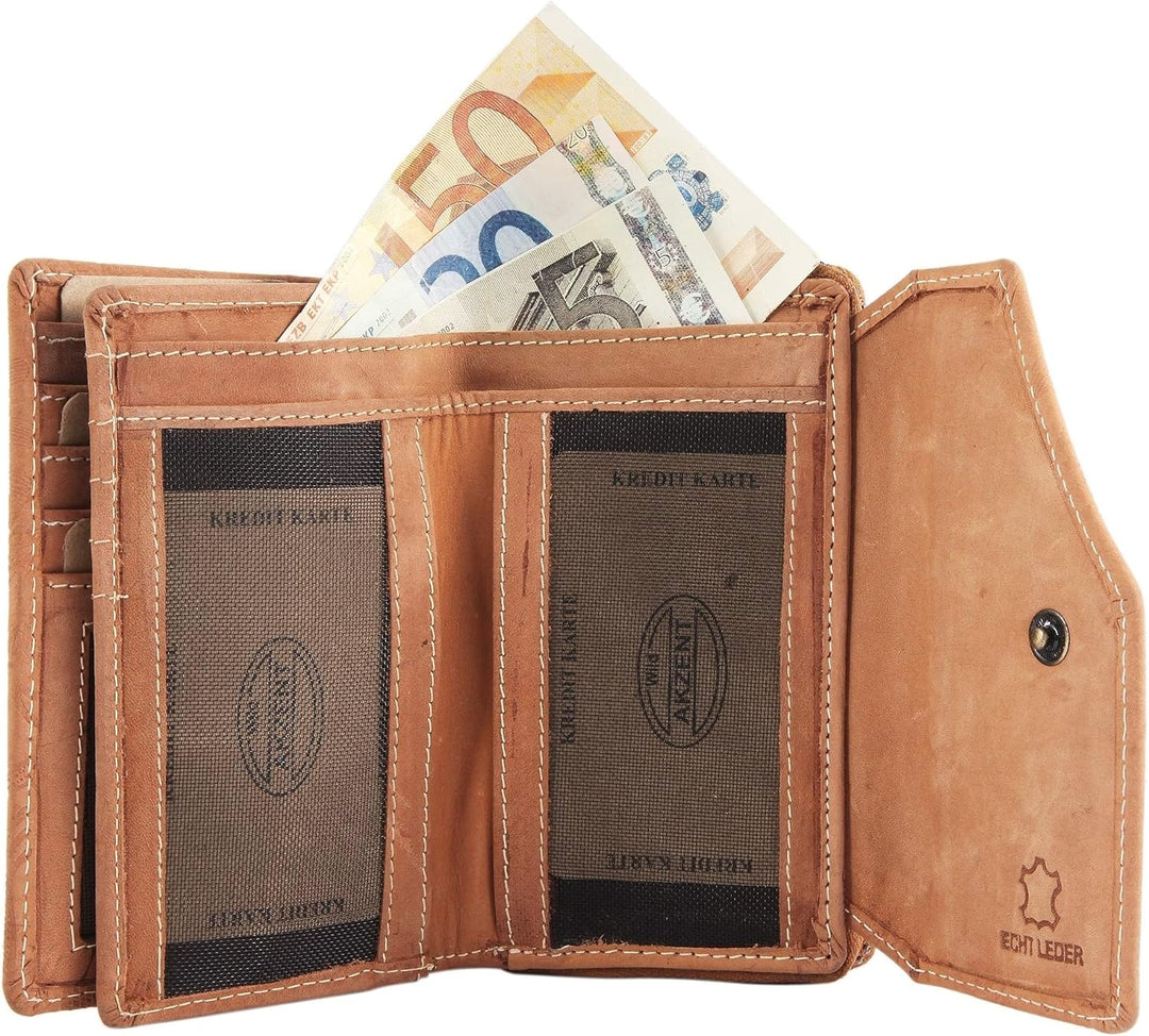Akzent Damen Echtleder Geldbörse mit Blumenprint (Braun), Braun