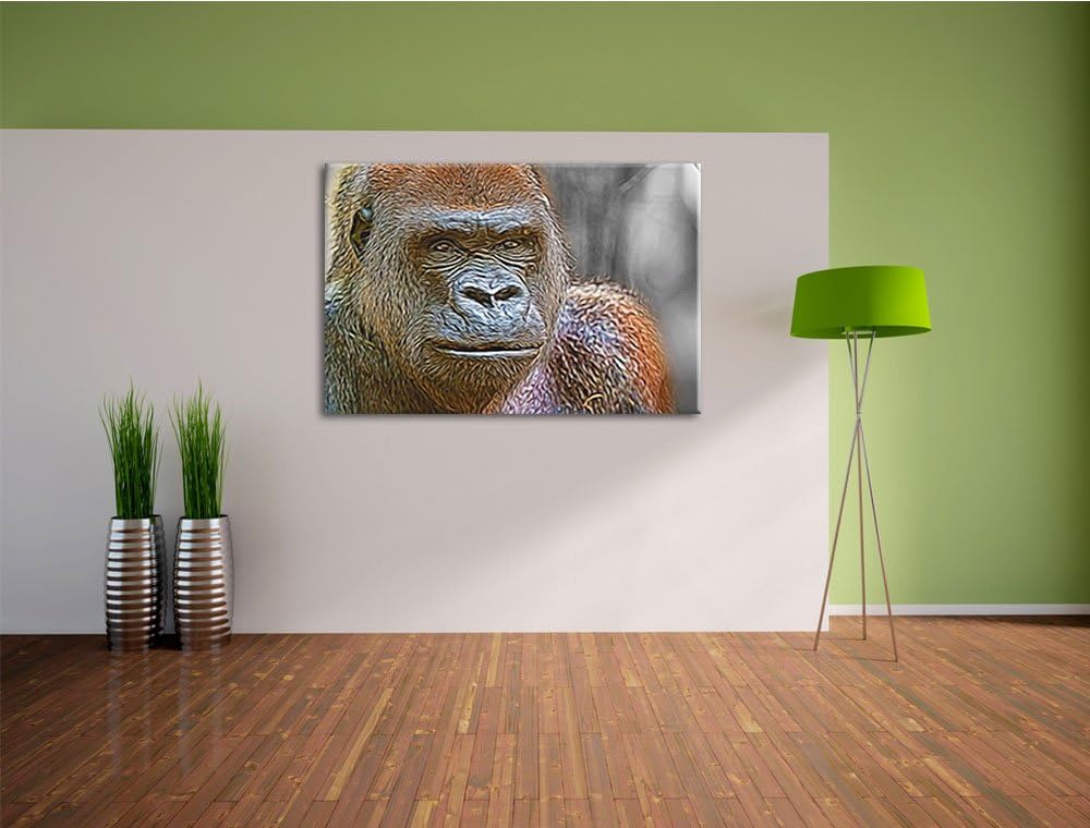 stolzer Gorilla schwarz/weiss Deluxe Format: 100x70 cm auf Leinwand, XXL riesige Bilder fertig gerah