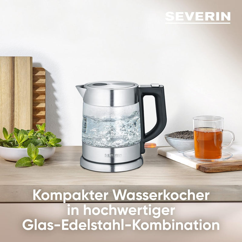 SEVERIN Glas Wasserkocher, leistungsstarker und kompakter Wasserkocher in hochwertigem Design, elekt