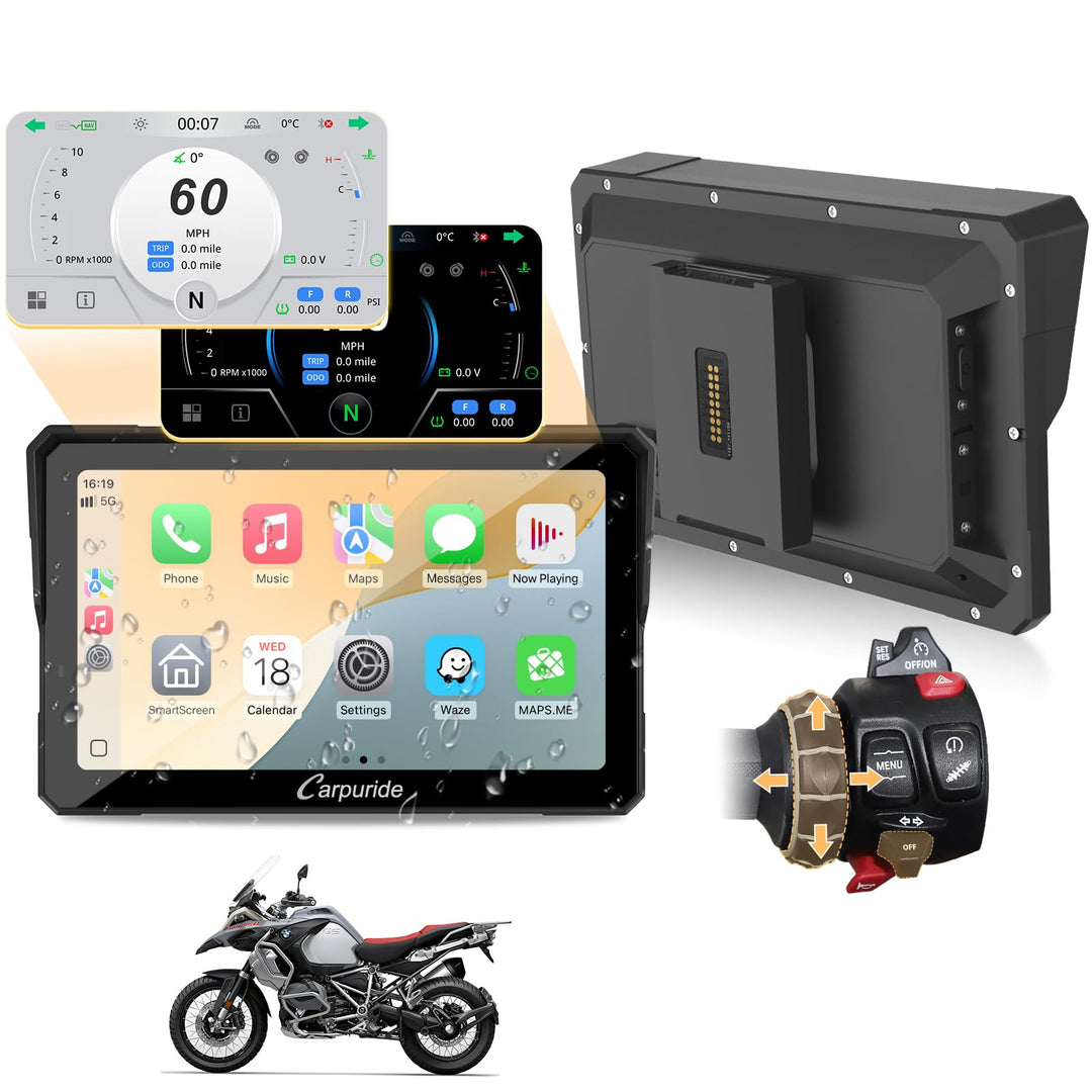 Carpuride W702BS Pro Motorrad Carplay Bildschirm mit BMW Wonder Wheel für BMW Motorrad, Kabelloses C