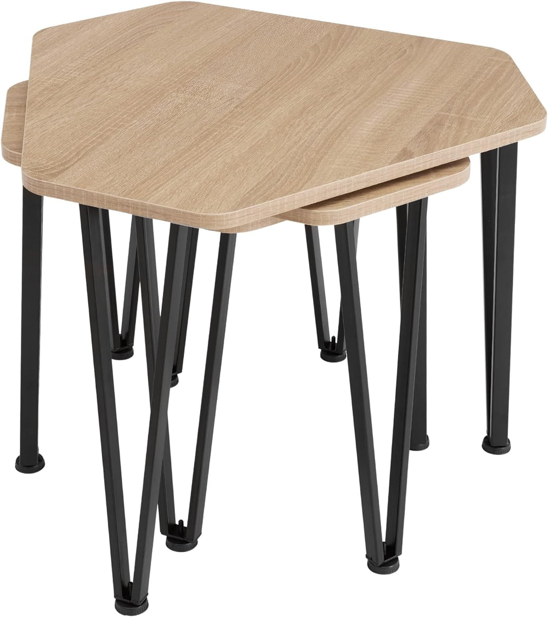 tectake Beistelltisch 3er Set, sechseckiger Couchtisch in 3 Grössen, Industrie-Stil, Holz Satztische