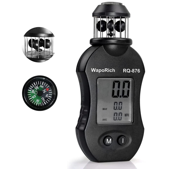 WapoRich Mini Windmesser, 360° Cup-Anemometer Handheld Windmessgerät misst Windgeschwindig 0,7–42 m/