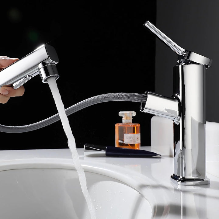 Wasserhahn Bad mit Ausziehbar Brause, Armatur Badezimmer mit 2 Strahlarten, Einhebelmischer Waschbec