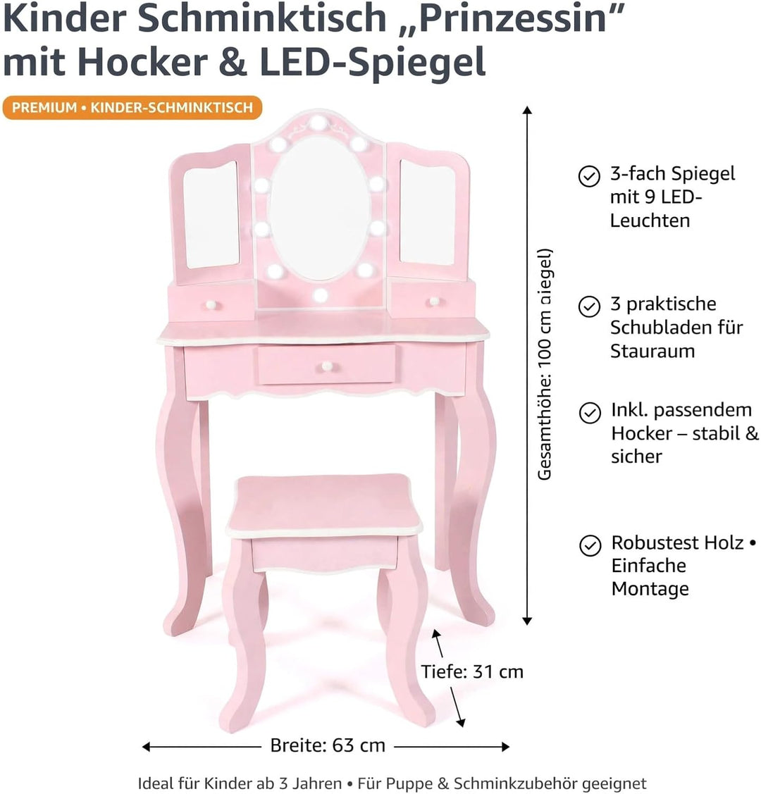 Bayer Chic 2000® Schminktisch Kinder mit LED Beleuchtung &amp; Hocker – Bruchsichere Spiegel &amp; Ausreiche