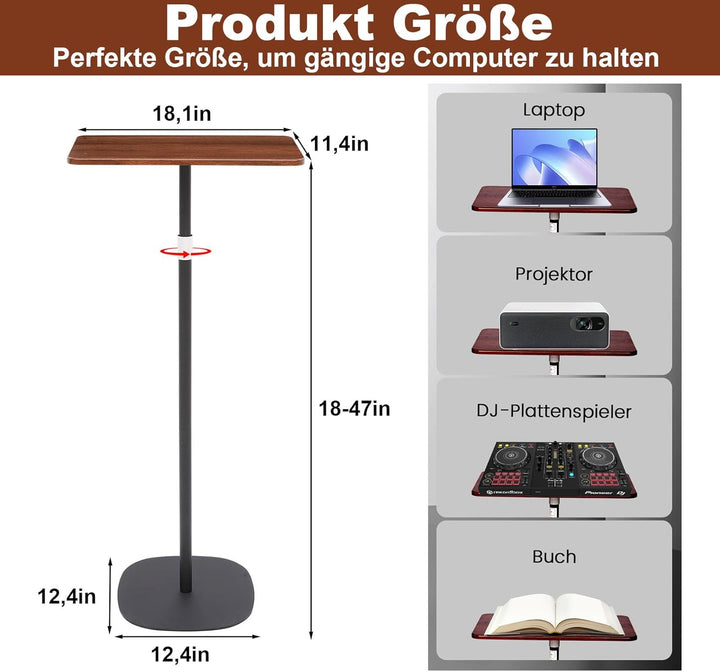 Stehpult Höhenverstellbar Schreibtisch Mobiler Stehtisch mit 46–120cm Laptop Ständer, Beweglicher Co