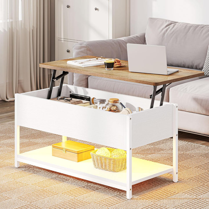 YITAHOME Couchtisch mit Höhenverstellbarer Platte Kaffeetisch Ausziehbarer, Versteckter Stauraum, Wo