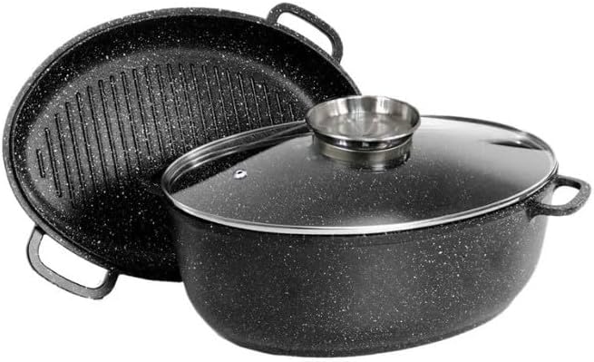 Aluguss Bräter, 8L Alugussbräter,Bratpfanne, zwei in eins, Gänsepfanne KB4036 SCHWARZ