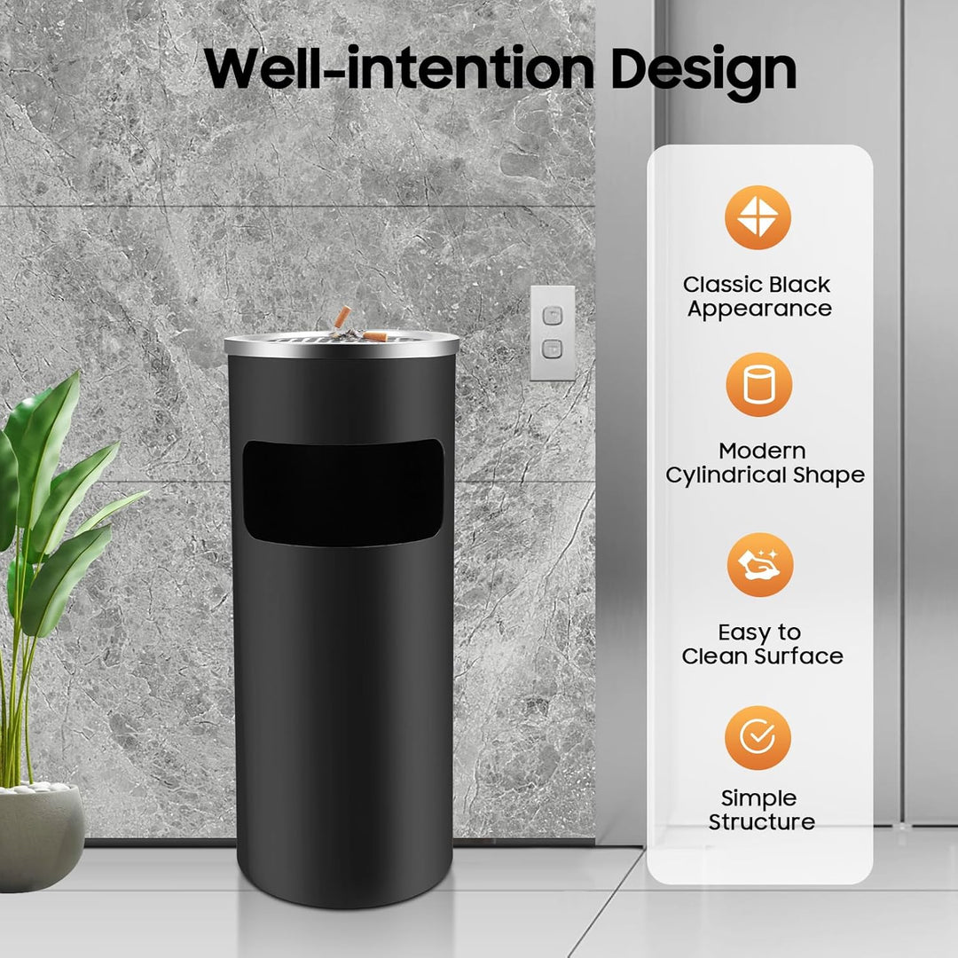 30L Stand Mülleimer Metall mit Inneneimer Draussen Abfalleimer aus Edelstahl Ø25×60 cm (Schwarz)