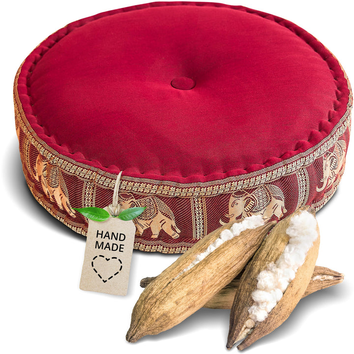 livasia Meditationskissen mit Thaiseide - Ø 45x15cm - Yogakissen mit Kapok, Pouf, Bodenkissen für Yo