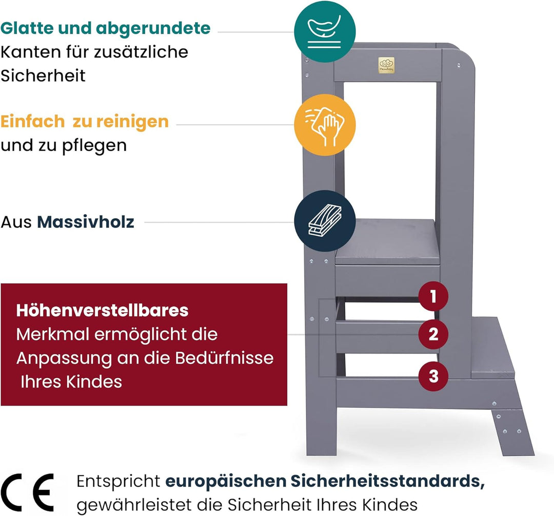 MEOWBABY Lernturm – Höhenverstellbarer Montessori Learning Tower für Kinder – Lernturm ab 1 Jahr – S