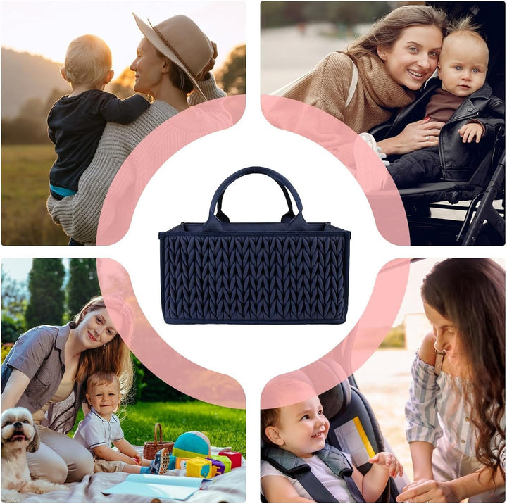 Tragbare Windel Caddy mit Griffen - Baby Organizer Korb für Windeln und Tücher Dunkelblau, Dunkelbla