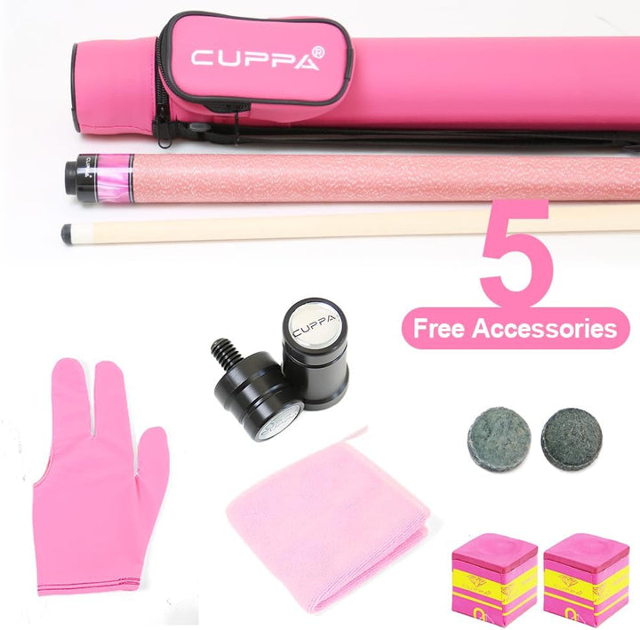 Cuppa Pink Pool Cue Stick Maple Shaft, Linen Thread Grip, Lightweight and Stylish Billiard Cue für w