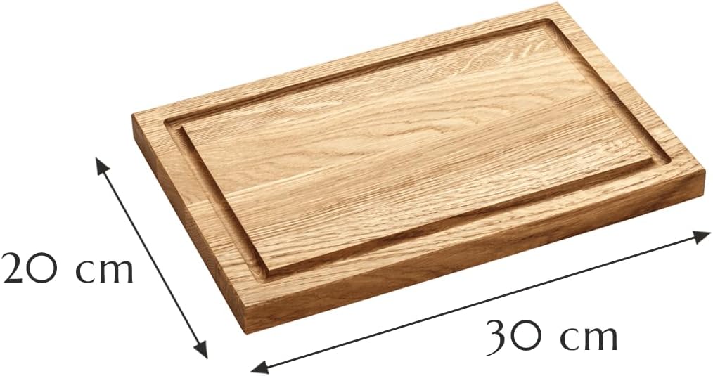 Holzschneidebrett rechteckig klein, Schneidebrett für die Küche, aus robuster Eiche, Masse: 30 x 20