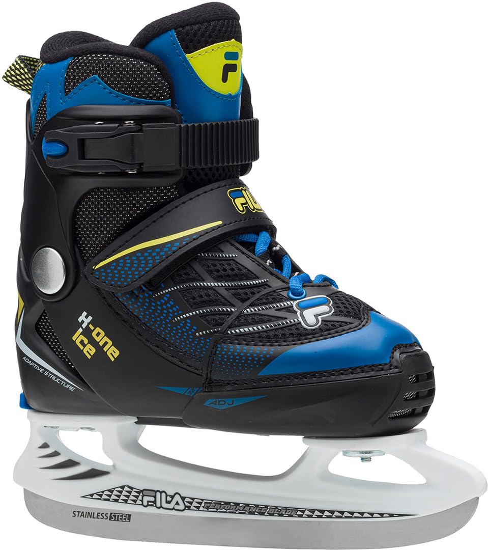 Fila X-One Ice Eishockey Schlittschuhe Kinder (verstellbar) 35-38 schwarz - blau - gelb, 35-38 schwa