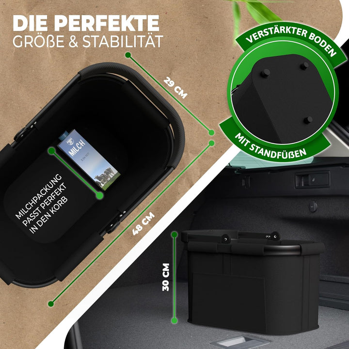 Cottara® stabiler Einkaufskorb gross | Einkaufskorb faltbar mit verstärktem Boden, Frontfach und Inn