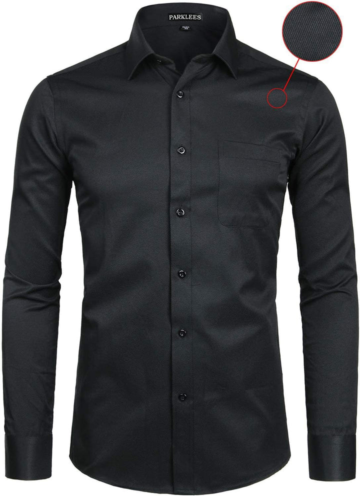 PARKLEES Herren Hemd aus massivem Twill, klassische Passform, schmale Passform, langärmelig, mit Tas