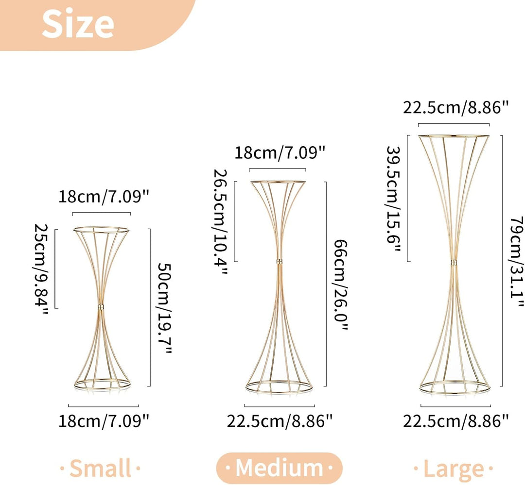 Nuptio 2 Stück Metallblume Trompete Vase 66cm Hoch Goldvase, Hochzeit Mittelstücke für Tische, Künst