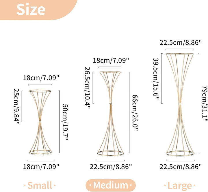 Nuptio 2 Stück Metallblume Trompete Vase 66cm Hoch Goldvase, Hochzeit Mittelstücke für Tische, Künst