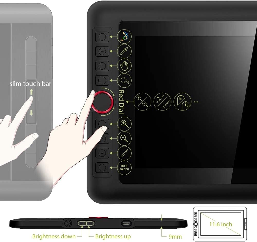 XPPen Grafiktablett mit Display Artist 12 Pro, vollständig laminiertes Display, 11,6 Zoll, 8 Tastenk