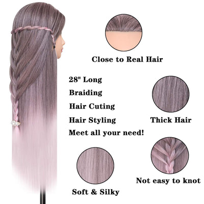 Frisierkopf, DanseeMeibr Weich 100% Kunsthaar Friseurkopf 26-28 Inch Professioneller Übungskopf Fris