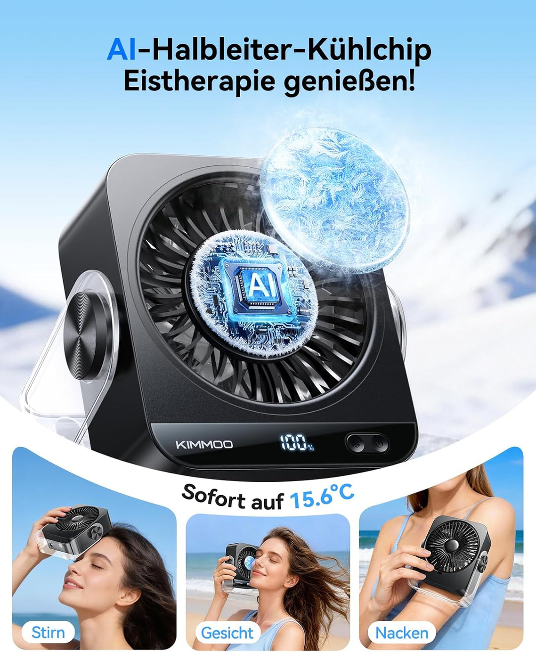 KIMMOO USB-Tischventilator wiederaufladbar, 199 Stufen tragbarer Ventilator mit Eiskühlung &amp; Digital