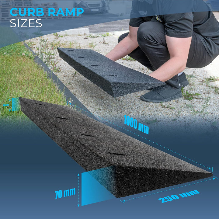 HASKYY Bordsteinrampe Gummi schwarz 2X I Breite: 100 cm I Höhe: 70 mm I Rampe Gummikeil Rollstuhlram