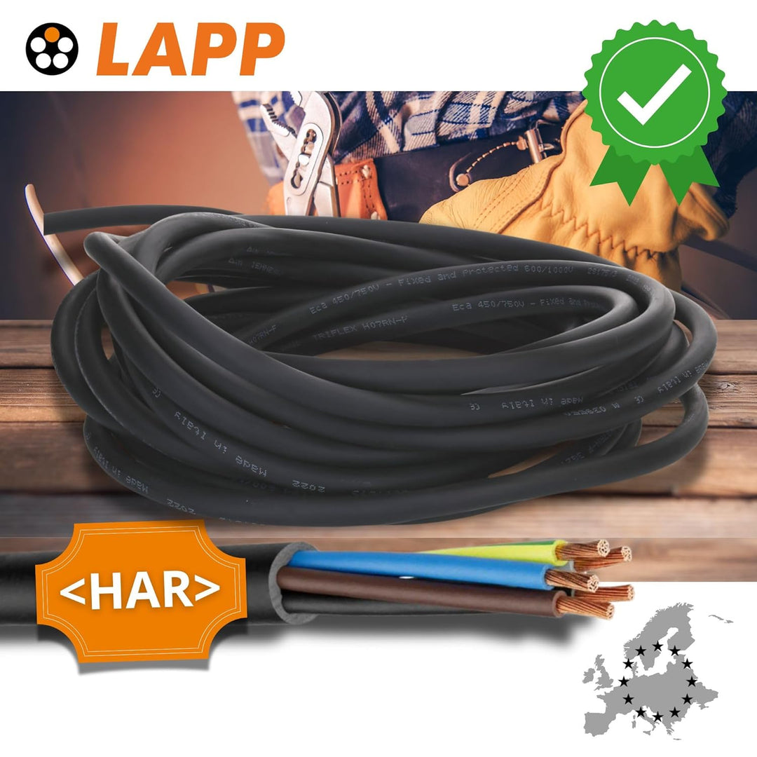 10 Meter Lapp 1600118 H07RN-F 3x2,5 mm² Gummileitung flexibel mit Schutzleiter I UV-resistentes Kabe