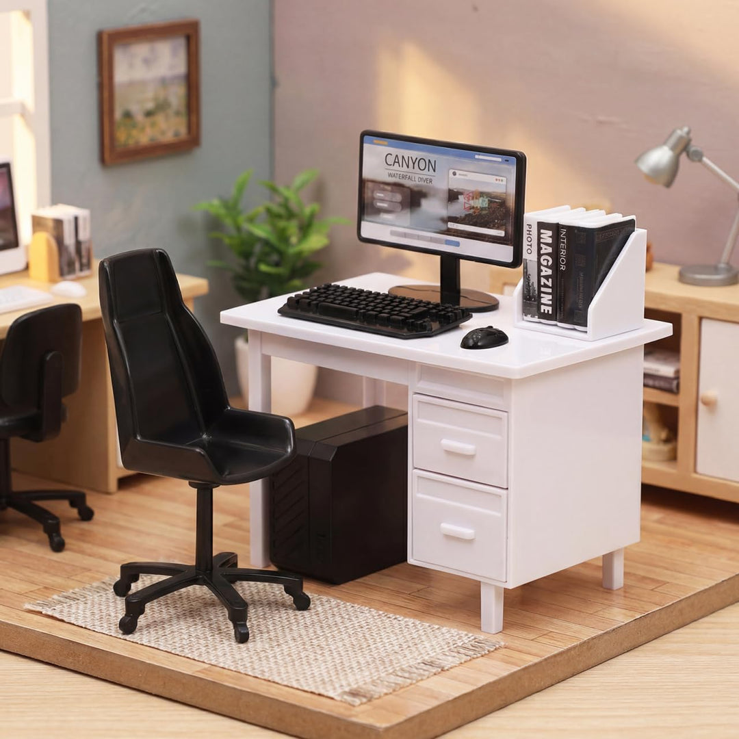 2 Sets Miniatur PuppenhausmöBel BüRotisch Mit Stuhl Computer Modell Simulations Pc Spielzeug FüR Kin