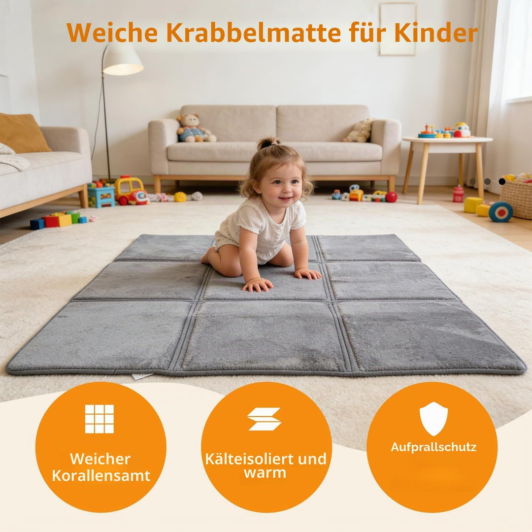 Krabbelmatte Kinder Faltbar Kariert Kinderteppich Rutschfester Unterseite Weicher Kurzflor Pflegelei
