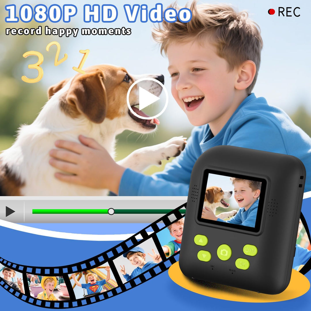 Kinder Sofortbildkamera 1080P HD mit microSD-Karte & Fotopapier – Kinderkamera Digitale Videokamera
