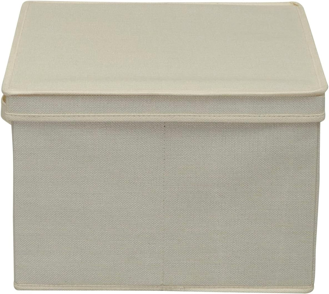 Household Essentials Square KD Storage Box With Lid, Cream Linen Quadratisch Cream, Quadratisch Crea