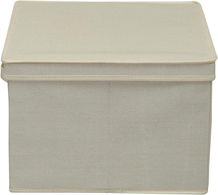 Household Essentials Square KD Storage Box With Lid, Cream Linen Quadratisch Cream, Quadratisch Crea