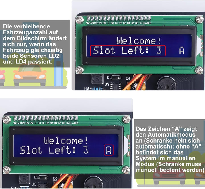Auto Parkplatz-Simulator Löt Bausatz, ElektoLoter Garage Lötprojekte mit LCD-Anzeige und 4 Mini-Auto