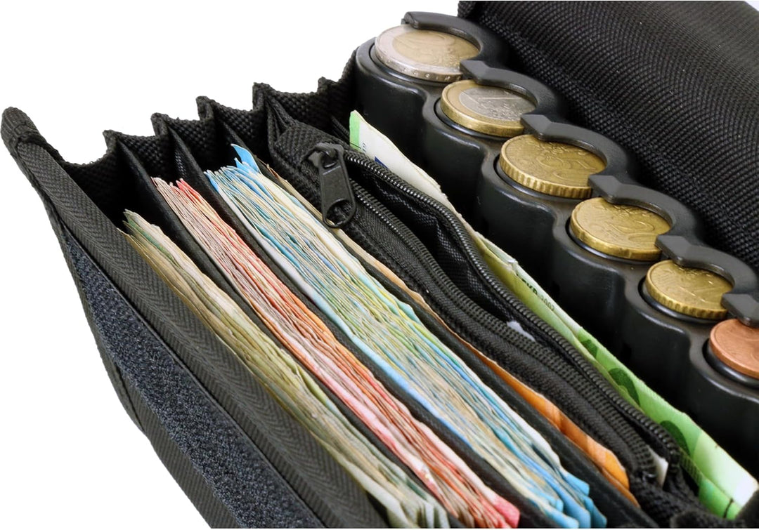 Monepass - Wallet Servicetasche mit Abs Schwarz Münzsortierer- Klettverschlus - Ideal für Transportb