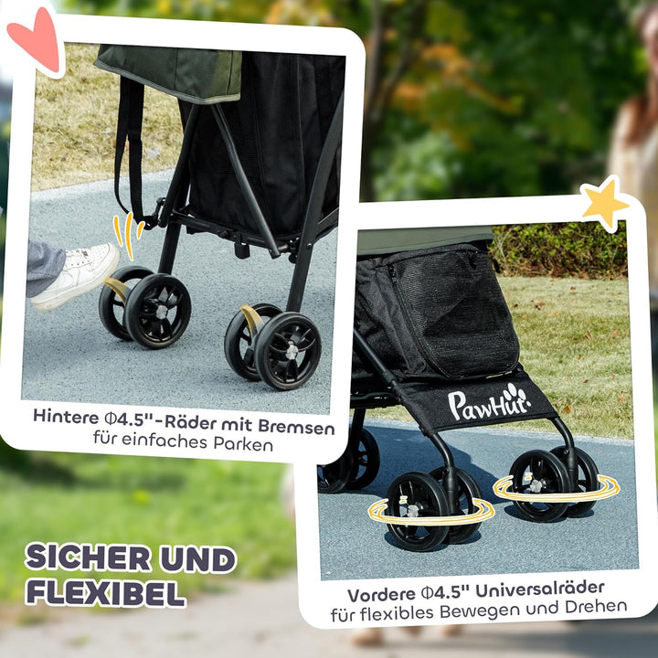 PawHut Hundewagen Hundebuggy klappbar für Hunde & Katzen bis 4 kg Katzenbuggy mit Netzfenstern Schul