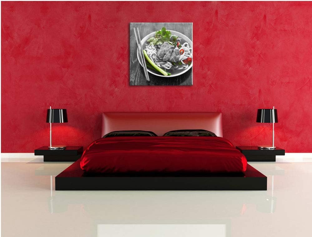 Pixxprint Nudelsuppe mit Fleisch als Leinwandbild/Grösse: 70x70 cm/Wandbild/Kunstdruck/fertig bespan