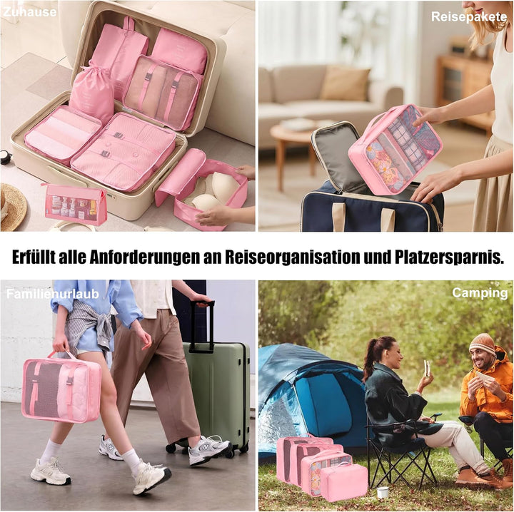 Packing Cubes 8er Set Koffer Organizer Packwürfel Set wasserdicht | Leichte Reise Packtaschen für Ko