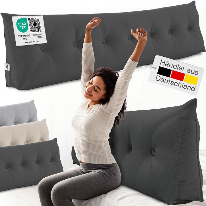 ELONEO Rückenkissen 200 cm breit, Keilkissen für Bett und Sofa geeignet, dreieckiges Lesekissen, Kis
