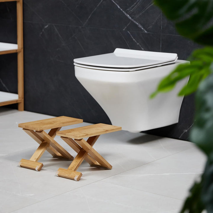 Relaxdays Toilettenhocker, 2-teilig, Stuhlgang Unterstützung, WC Hocker Erwachsene, Bambus, HxBxT 23