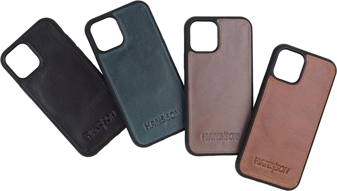 HANS/SON Hülle aus Echtleder | iPhone 12 Pro Max Ledercase | Stossfest kompatibel | Dünn | MagSafe |