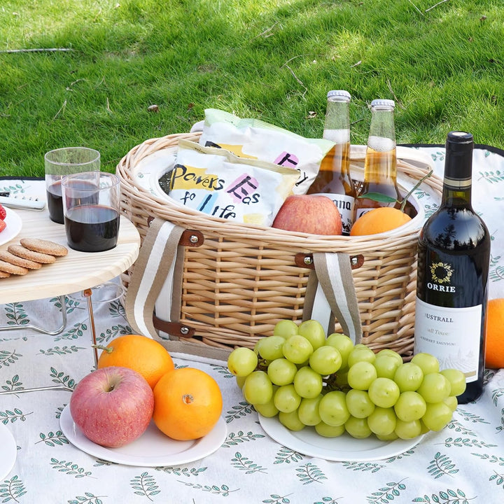 Picknickkorb-Set für 4 Personen – Isolierter Weidenkorb mit klappbarem Weintisch, Picknickset mit In