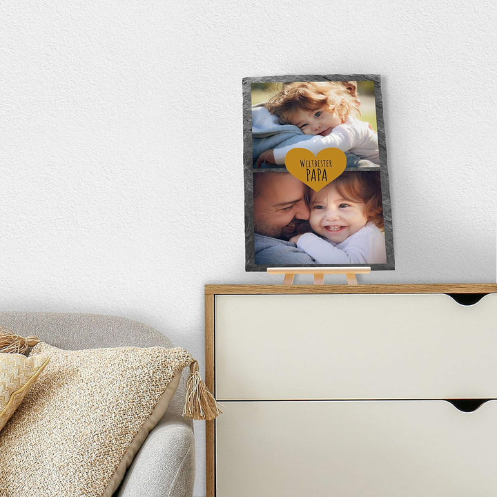 wandmotiv24 Schiefertafel Bester Papa, Aufstellschild 2 Bilder inkl. Spruch & Herz, Holz-Staffelei,