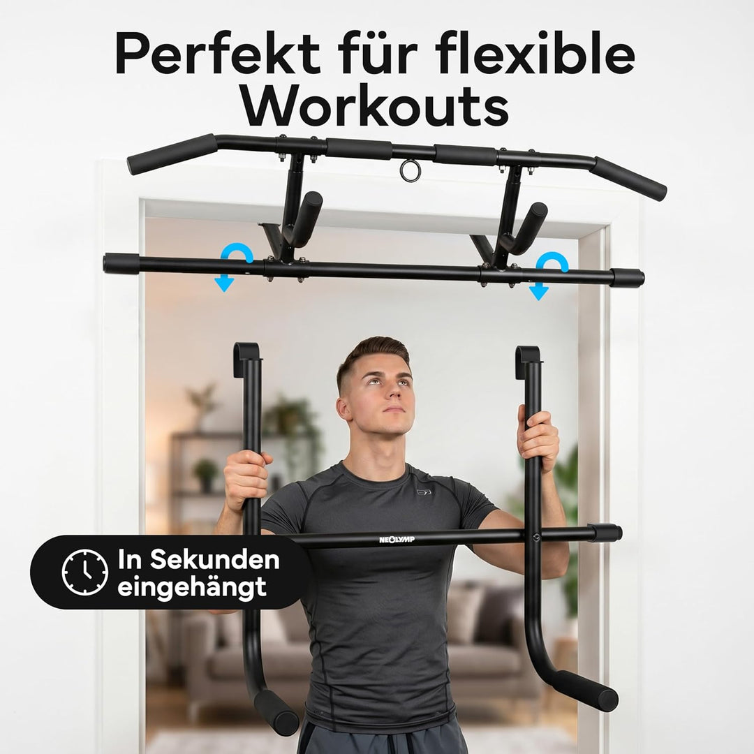 NEOLYMP Premium Klimmzugstange Türrahmen - Türreck mit einstellbarer Höhe, Breite & Tiefe 15–43 cm -