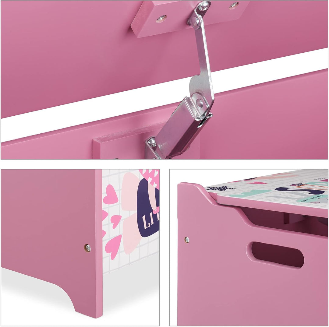 Relaxdays Spielzeugtruhe, mit Heldin-Motiv, Spielzeugkiste mit Deckel, HBT: 39x60x36,5 cm, MDF, Spie