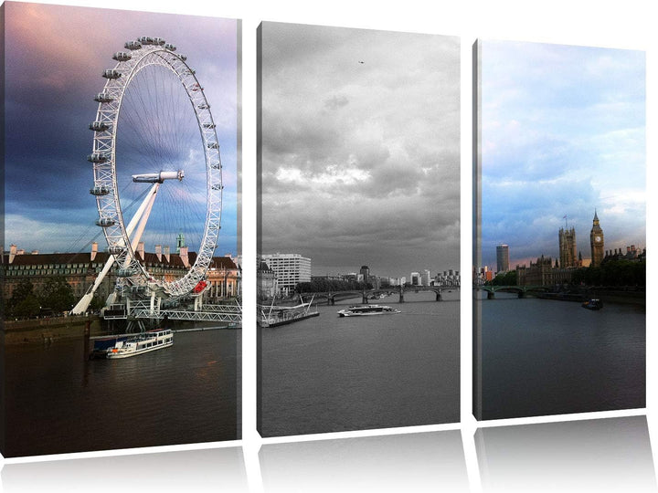 Eindruckvolles London Eye Riesenrad schwarz/weiss 3-Teiler Leinwandbild 120x80 Bild auf Leinwand, XX