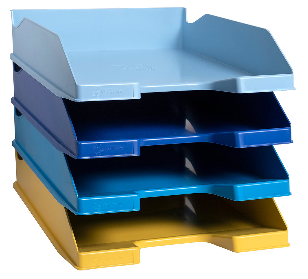 Exacompta 113202SETD 4er Pack Briefablage BeeBlue aus Recycling-Kunststoff DIN A4. Ideale Briefkörbe